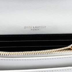 Pre Owned Saint Laurent Paris Black White Mini Bicolor Calfskin Monogram Sunset Wallet on Chain
