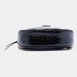 Pre Owned Saint Laurent Paris Black Croc Embossed Patent Round Vinyle Camera Bag