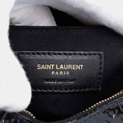 Pre Owned Saint Laurent Paris Black Croc Embossed Patent Round Vinyle Camera Bag