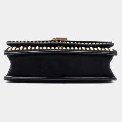 Pre Owned Saint Laurent Paris Black Medium Studded Suede Monogram Sulpice Crossbody