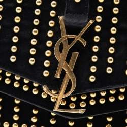 Pre Owned Saint Laurent Paris Black Medium Studded Suede Monogram Sulpice Crossbody