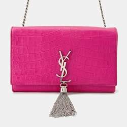 مملوكة مسبقًا Saint Laurent Paris Kate Tassel Chain shoulder Bag Pink Croco Embossed Leather