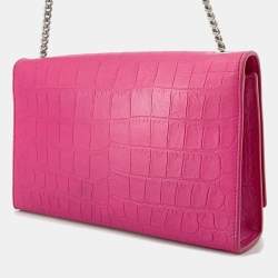 Pre Owned حقيبة سان لوران باريس كيت بشرّابة على سلسلة وردية جلد كروكو منقوش