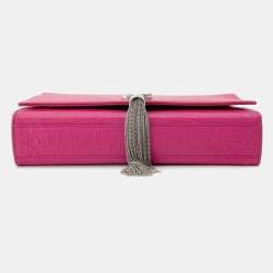 Pre Owned حقيبة سان لوران باريس كيت بشرّابة على سلسلة وردية جلد كروكو منقوش