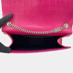 Pre Owned حقيبة سان لوران باريس كيت بشرّابة على سلسلة وردية جلد كروكو منقوش