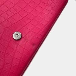 Pre Owned حقيبة سان لوران باريس كيت بشرّابة على سلسلة وردية جلد كروكو منقوش