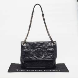 Pre Owned حقيبة كتف سان لوران نايكي وسط جلد ماتيلاليه مجعد أسود