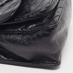 Pre Owned حقيبة كتف سان لوران نايكي وسط جلد ماتيلاليه مجعد أسود