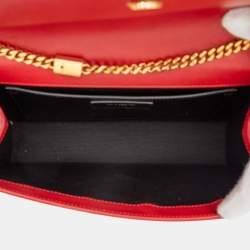 Pre Owned Saint Laurent Paris Red Medium Grain De Poudre Monogram Kate Crossbody