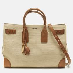 مملوكة مسبقًا Saint Laurent Sac De Jour Thin Large Tan/Natural Canvas and Leather Tote