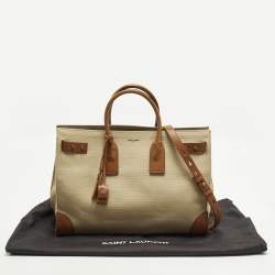 Pre Owned Saint Laurent Sac De Jour Thin Large Tan/Natural Canvas and Leather Tote