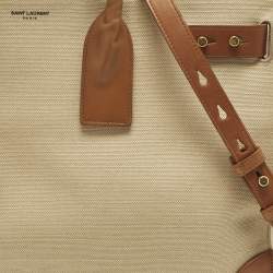 Pre Owned Saint Laurent Sac De Jour Thin Large Tan/Natural Canvas and Leather Tote