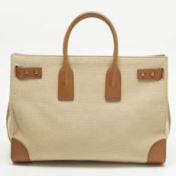 Pre Owned Saint Laurent Sac De Jour Thin Large Tan/Natural Canvas and Leather Tote