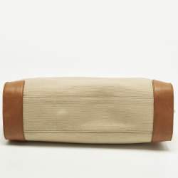 Pre Owned Saint Laurent Sac De Jour Thin Large Tan/Natural Canvas and Leather Tote