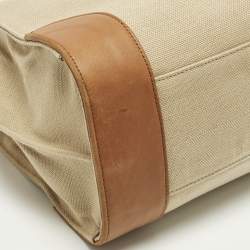 Pre Owned Saint Laurent Sac De Jour Thin Large Tan/Natural Canvas and Leather Tote