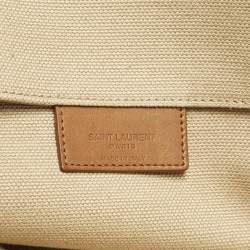 Pre Owned Saint Laurent Sac De Jour Thin Large Tan/Natural Canvas and Leather Tote