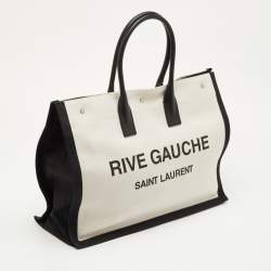 Pre Owned Saint Laurent Rive Gauche Large Beige Canvas Leather Tote