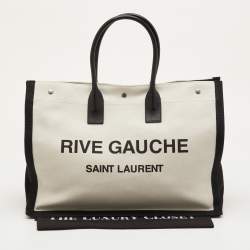 Pre Owned Saint Laurent Rive Gauche Large Beige Canvas Leather Tote