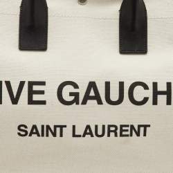 Pre Owned Saint Laurent Rive Gauche Large Beige Canvas Leather Tote