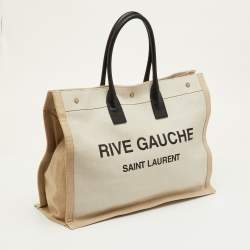 مملوكة مسبقًا Saint Laurent Rive Gauche Large Beige/Ivory Canvas and Leather Tote