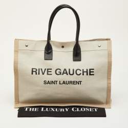 مملوكة مسبقًا Saint Laurent Rive Gauche Large Beige/Ivory Canvas and Leather Tote
