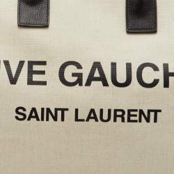 مملوكة مسبقًا Saint Laurent Rive Gauche Large Beige/Ivory Canvas and Leather Tote