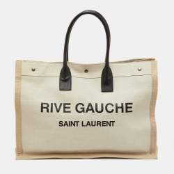 Pre Owned Saint Laurent Rive Gauche Large Beige/Ivory Canvas and Leather Tote
