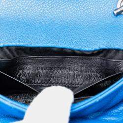 Pre Owned Saint Laurent Paris Blue Baby Grained Calfskin Chevron Classic Monogram Chain Bag