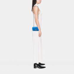 Pre Owned Saint Laurent Paris Blue Baby Grained Calfskin Chevron Classic Monogram Chain Bag