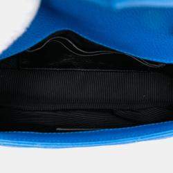 Pre Owned Saint Laurent Paris Blue Baby Grained Calfskin Chevron Classic Monogram Chain Bag