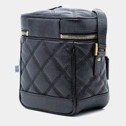 Pre Owned Saint Laurent Paris Black Grain de Poudre Quilted 80s Vanity Bag