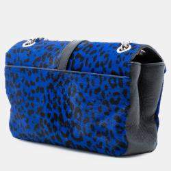 مملوكة مسبقًا حقيبة كلية سان لوران باريس فرو المهر الأزرق بطبعة الفهد