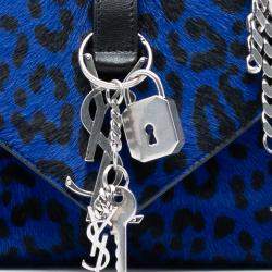 مملوكة مسبقًا حقيبة كلية سان لوران باريس فرو المهر الأزرق بطبعة الفهد