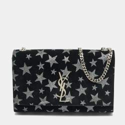 مملوكة مسبقًا Saint Laurent Kate Medium Black/Silver Star Suede Shoulder Bag