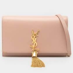 Pre Owned Saint Laurent Paris Pink Smooth Calfskin Monogram Kate Tassel Wallet on Chain