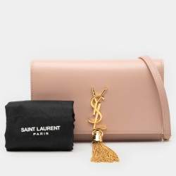Pre Owned Saint Laurent Paris Pink Smooth Calfskin Monogram Kate Tassel Wallet on Chain