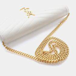 Pre Owned Saint Laurent Cassandre Matelasse Medium Grained Calfskin Leather Wallet On Chain Bag