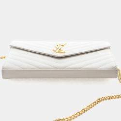 Pre Owned Saint Laurent Cassandre Matelasse Medium Grained Calfskin Leather Wallet On Chain Bag