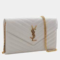 Pre Owned Saint Laurent Cassandre Matelasse Medium Grained Calfskin Leather Wallet On Chain Bag