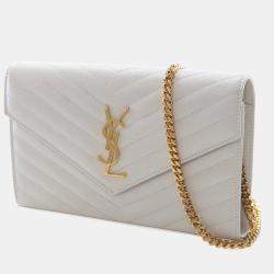 Pre Owned Saint Laurent Cassandre Matelasse Medium Grained Calfskin Leather Wallet On Chain Bag