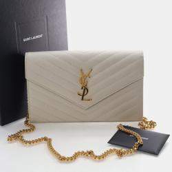 Pre Owned Saint Laurent Cassandre Matelasse Medium Grained Calfskin Leather Wallet On Chain Bag