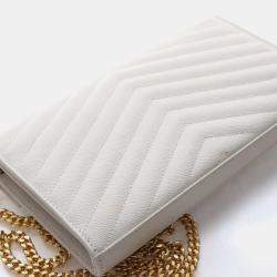 Pre Owned Saint Laurent Cassandre Matelasse Medium Grained Calfskin Leather Wallet On Chain Bag