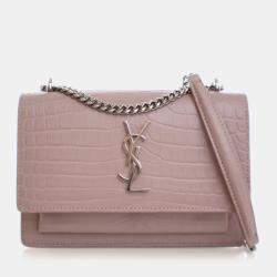 مملوكة مسبقًا Saint Laurent Sunset Mini Crocodile Embossed Leather Shoulder Bag