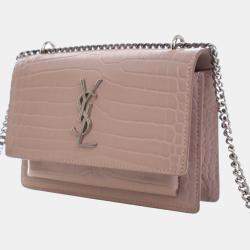 مملوكة مسبقًا Saint Laurent Sunset Mini Crocodile Embossed Leather Shoulder Bag