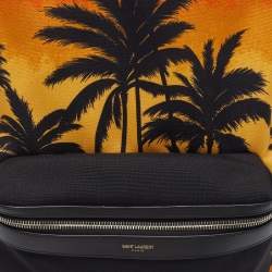Pre Owned Saint Laurent City Orange Palm Tree Sunset Print Canvas Backpack