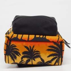 Pre Owned Saint Laurent City Orange Palm Tree Sunset Print Canvas Backpack