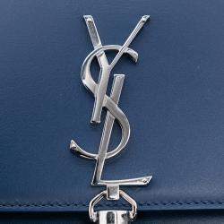 Pre Owned Saint Laurent Paris Blue Smooth Calfskin Monogram Kate Tassel Wallet on Chain