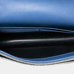 Pre Owned Saint Laurent Paris Blue Smooth Calfskin Monogram Kate Tassel Wallet on Chain