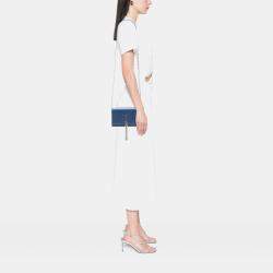 Pre Owned Saint Laurent Paris Blue Smooth Calfskin Monogram Kate Tassel Wallet on Chain
