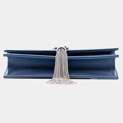 Pre Owned Saint Laurent Paris Blue Smooth Calfskin Monogram Kate Tassel Wallet on Chain